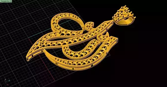 Pendant 3D print model om gold with diamonds