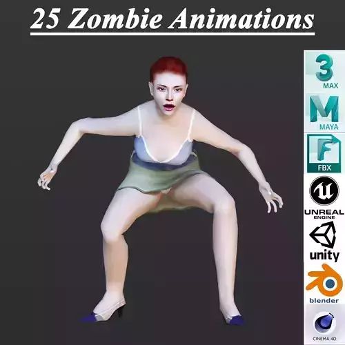 25 ZOMBIE ANIMATIONS Low-poly 3D model