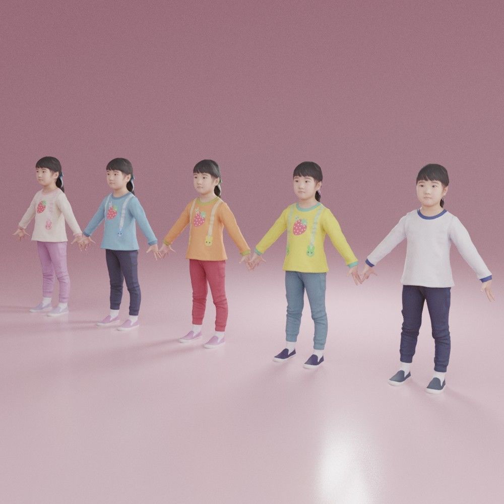 Animated 3D-Female child 245EmiJ07 Low-poly 3D model_2