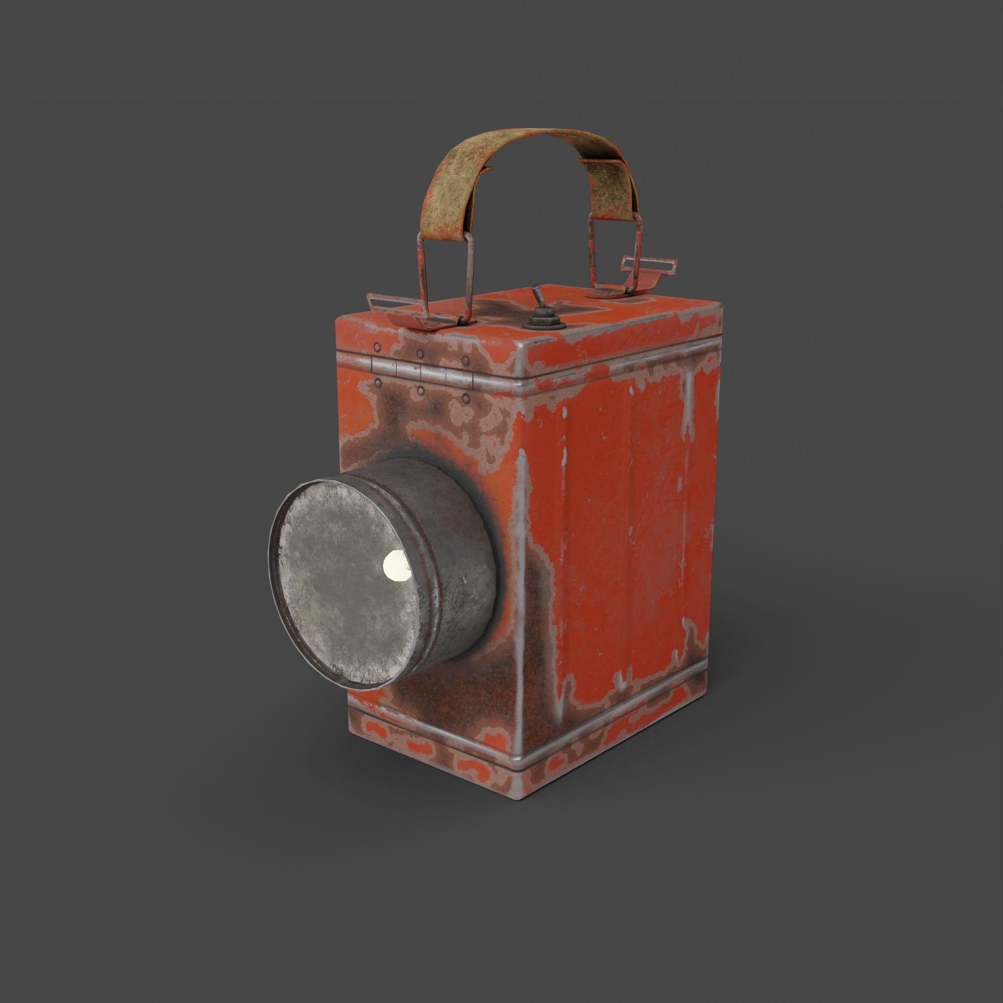 Retro Flashlight in On Position with Glowing Bulb Low-poly 3D model_1
