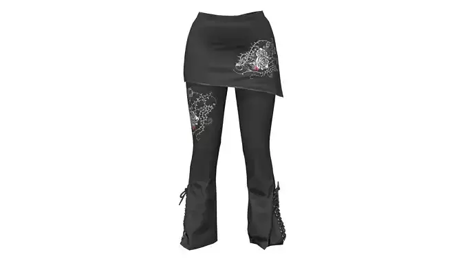 Lace Up Boot Cut Bell Edge Leggings With Micro Slan Skirt