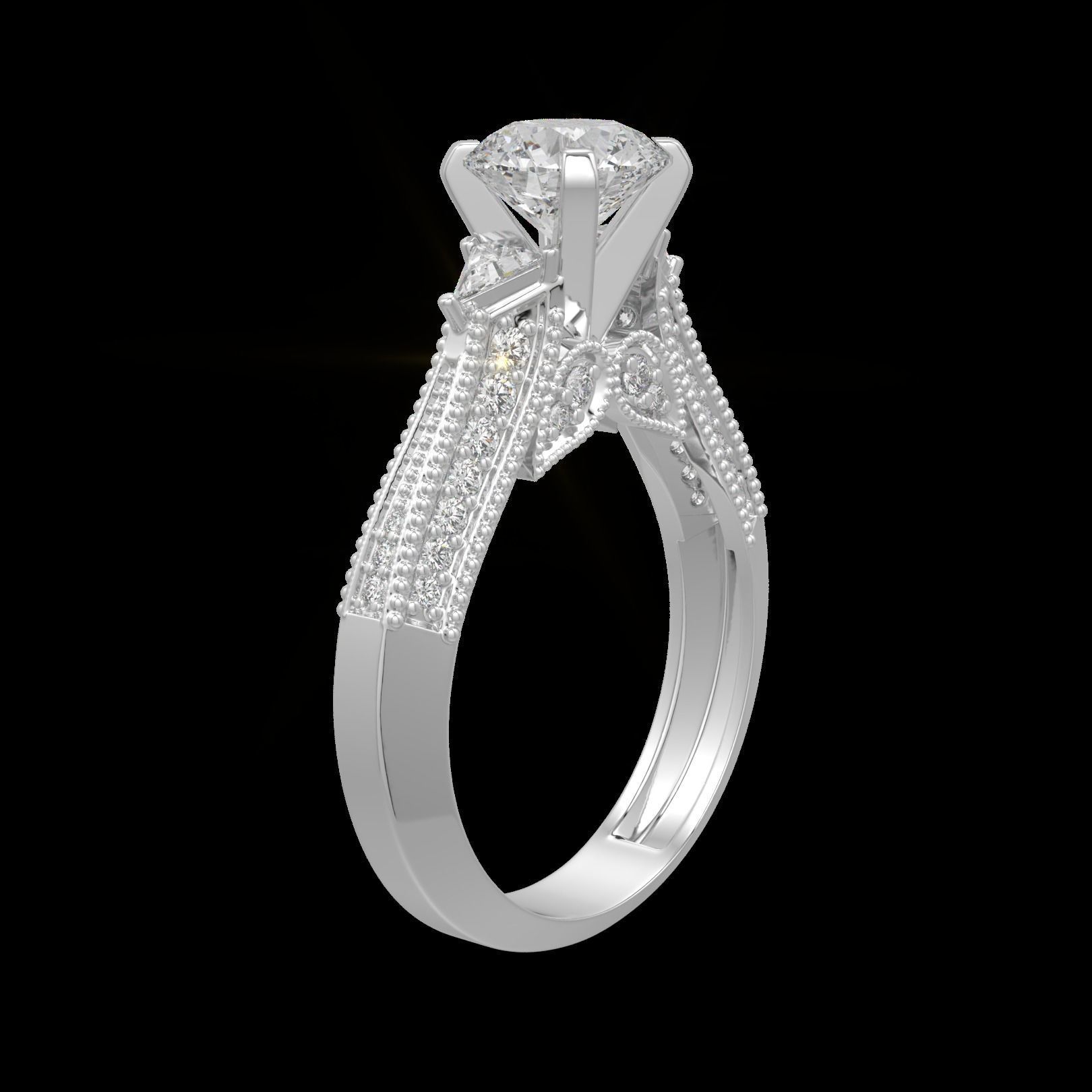 Solitaire Rings with Triangle  Stone 3D print model_2