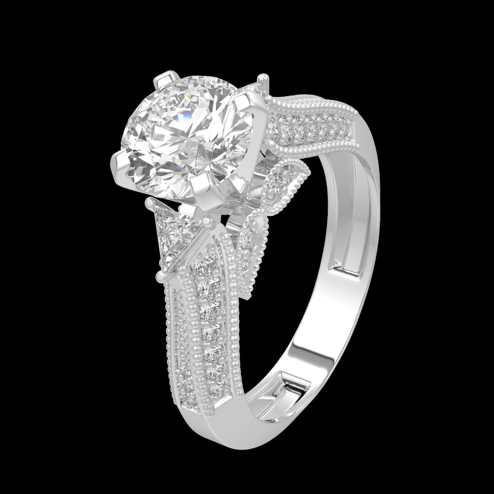 Solitaire Rings with Triangle  Stone 3D print model_1