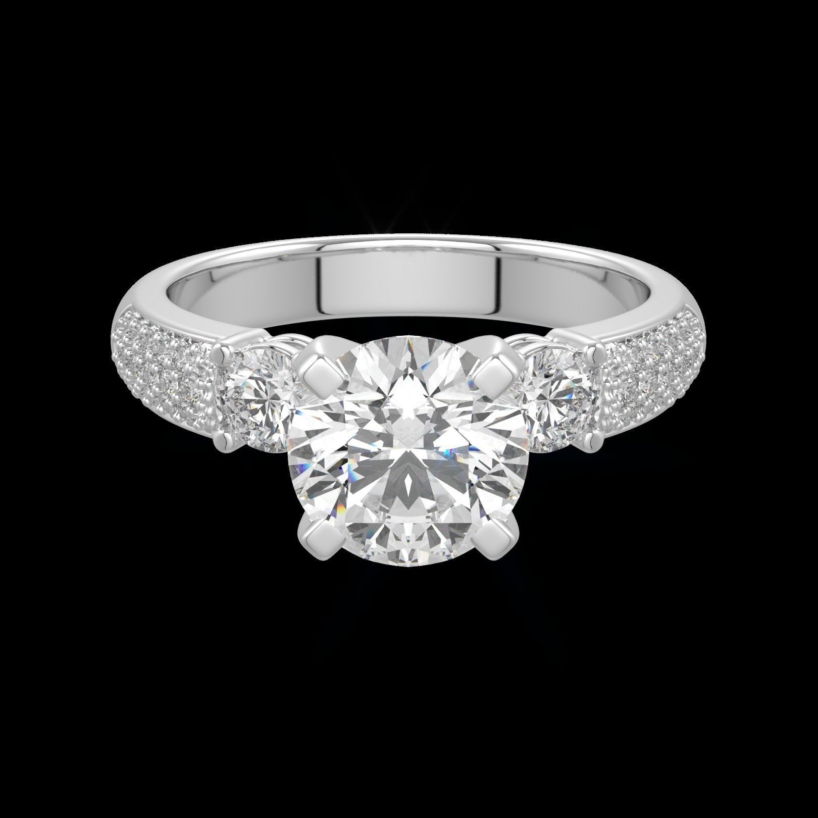 solitaire rings with half round band 3D print model_1