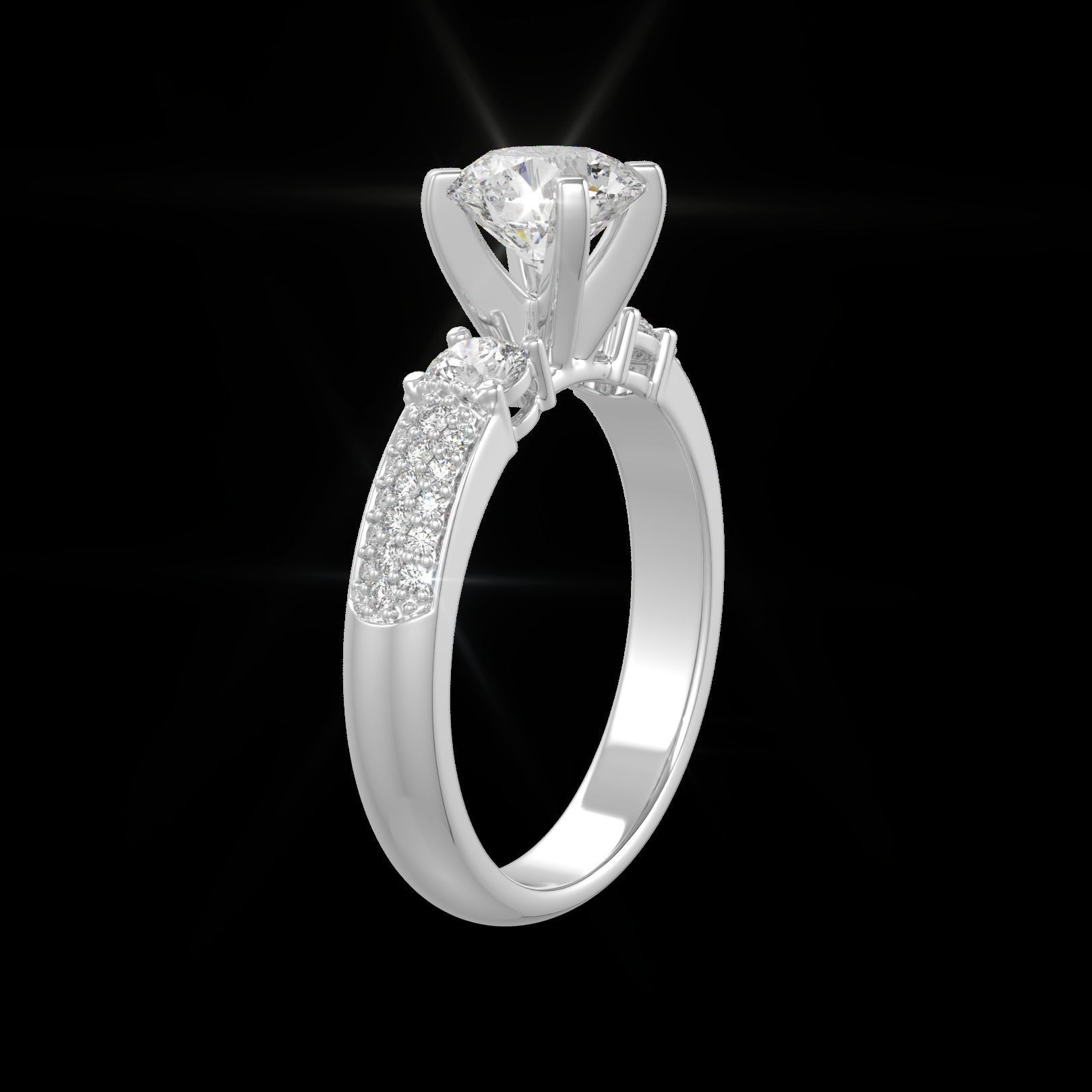 solitaire rings with half round band 3D print model_2