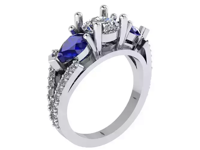 3-Stone Sapphire and Diamond Ring 0625