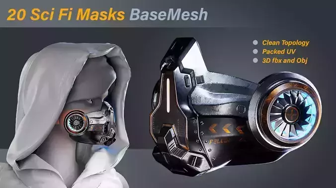 20 Sci Fi Masks Base Mesh Fbx  Obj 3D model
