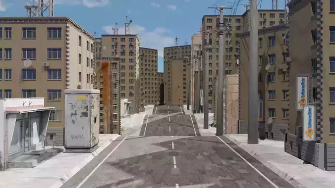 3d realistic modern roadside city with building