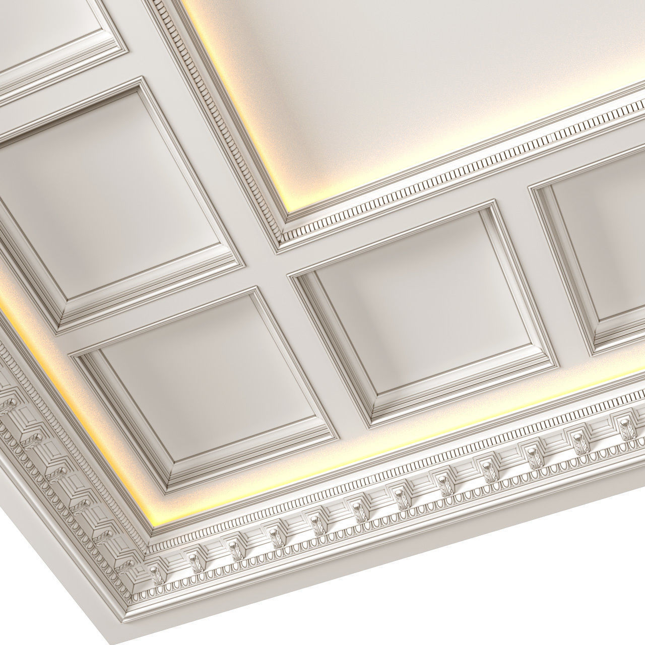 Modern coffered illuminated ceiling 3D model_2