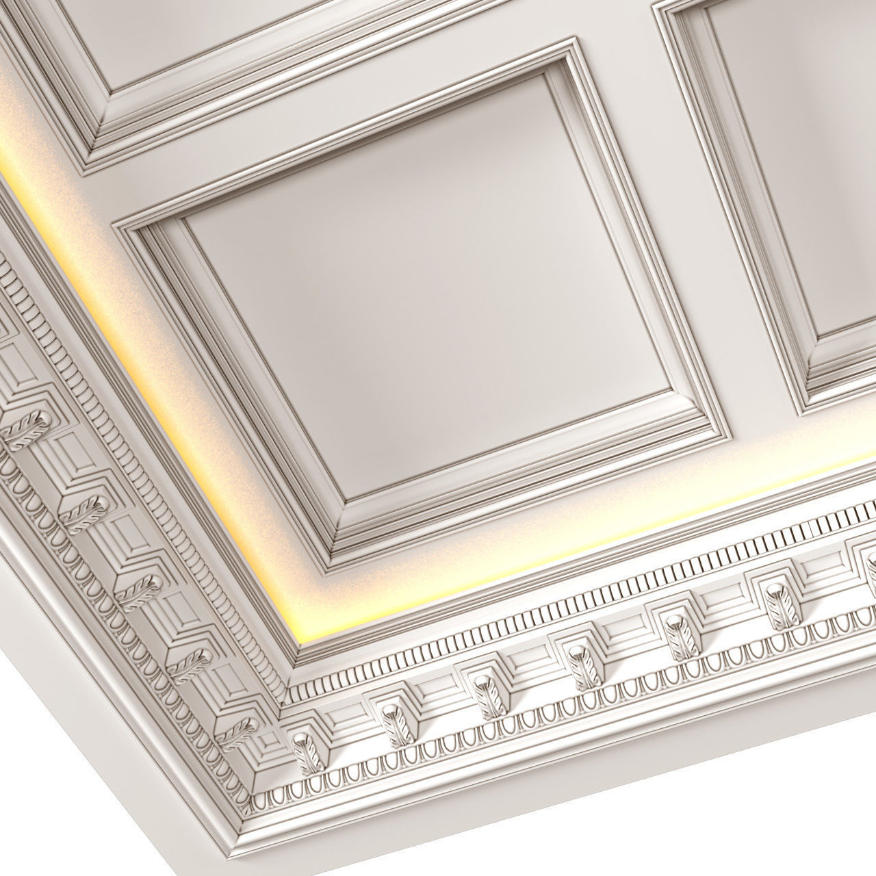 Modern coffered illuminated ceiling 3D model_3