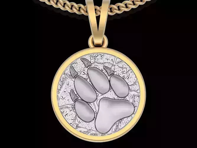 Bear paw pendant sterling gold silver jewelry printable 3D model