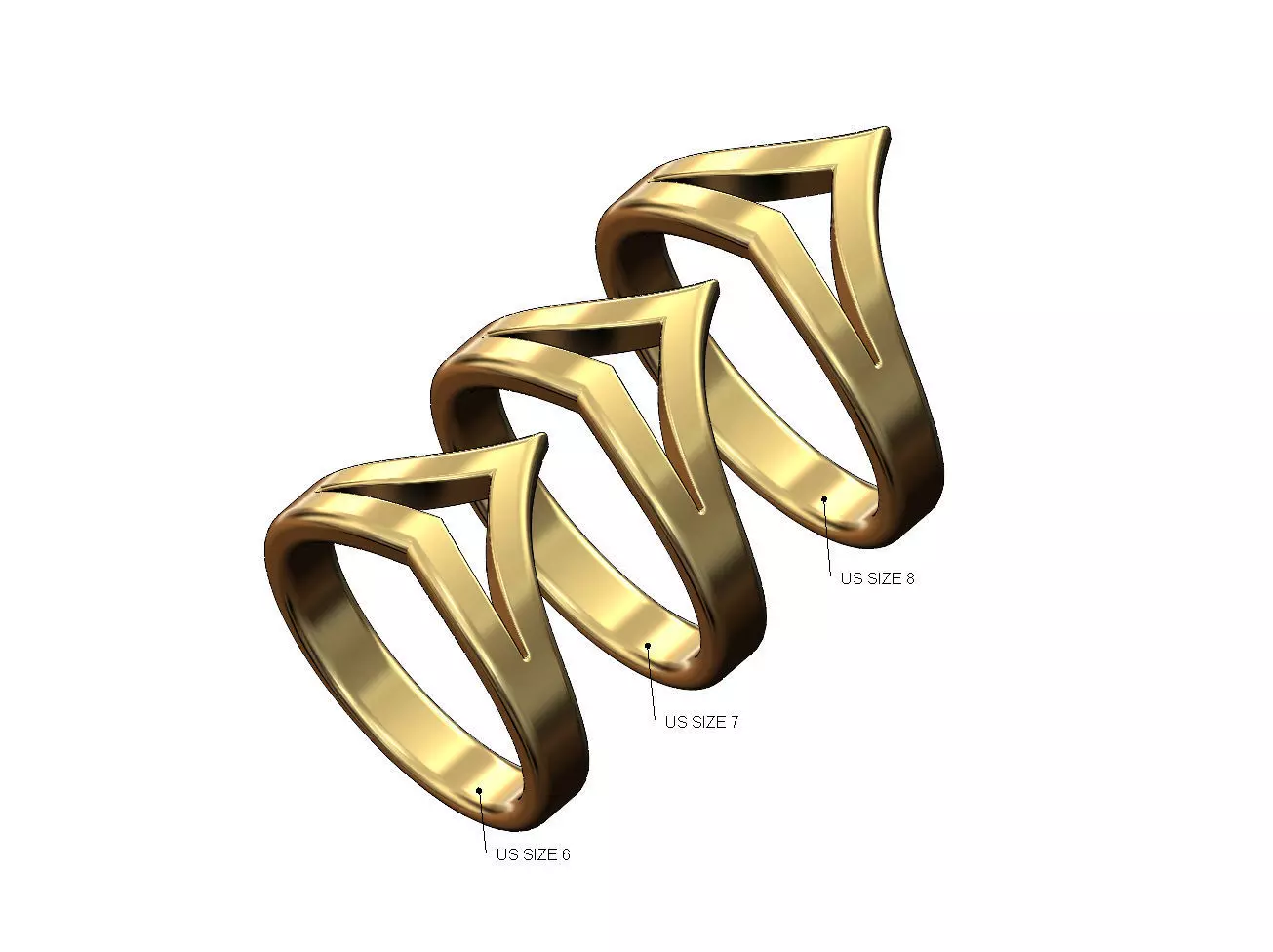 Midi double V ring US sizes 6 7 8 3D print model