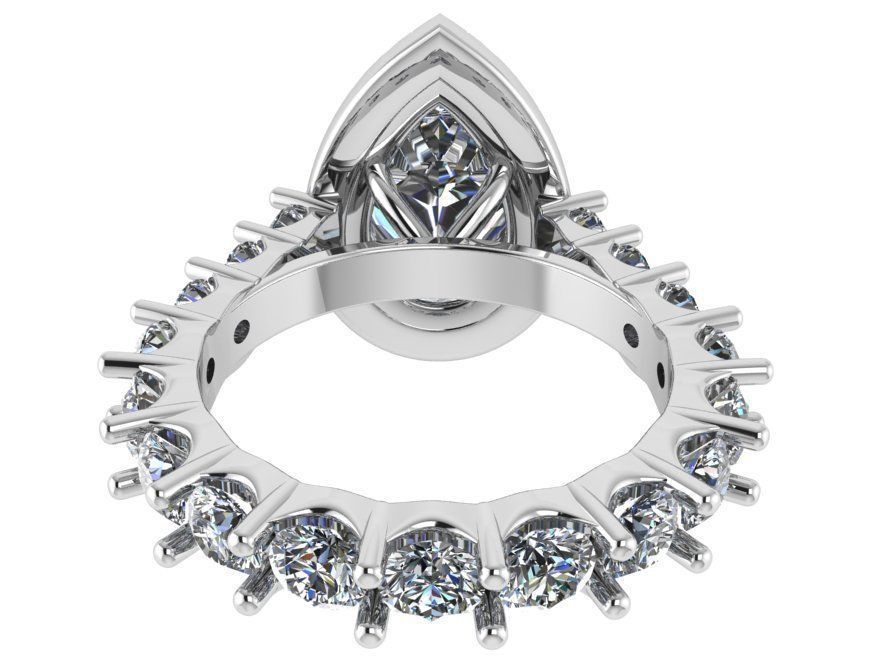 Pear Halo Diamond Ring 0646 3D print model_3