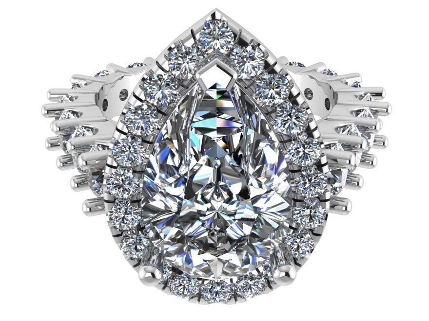 Pear Halo Diamond Ring 0646 3D print model_2