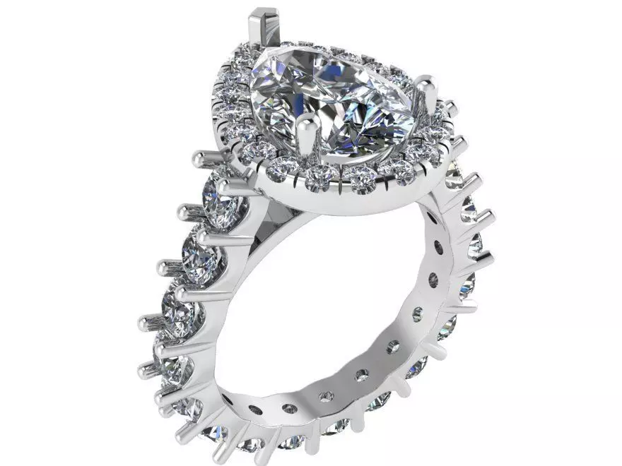 Pear Halo Diamond Ring 0646 3D print model_0