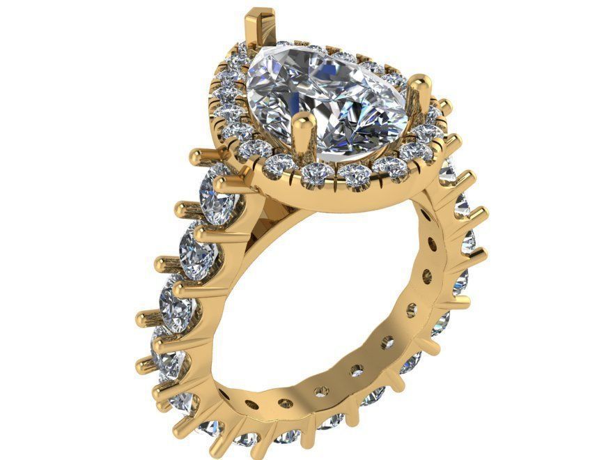 Pear Halo Diamond Ring 0646 3D print model_1