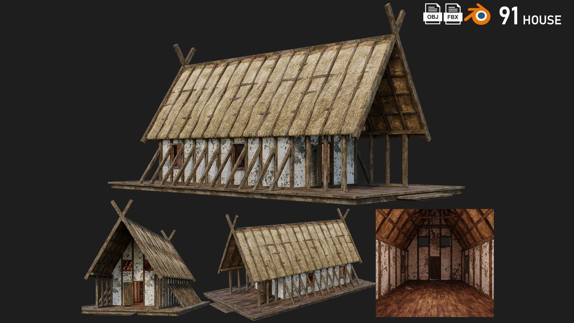 4 Old Medieval Building House 4K Tex GameReady 89 to 92 Low-poly 3D model_3