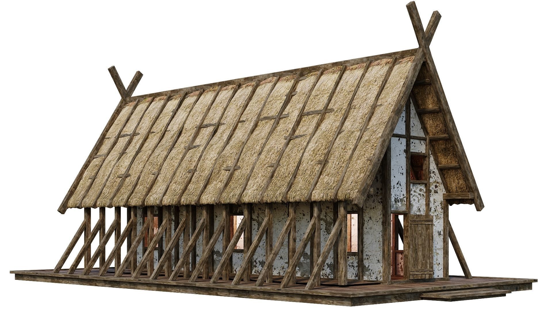 4 Old Medieval Building House 4K Tex GameReady 89 to 92 Low-poly 3D model_8