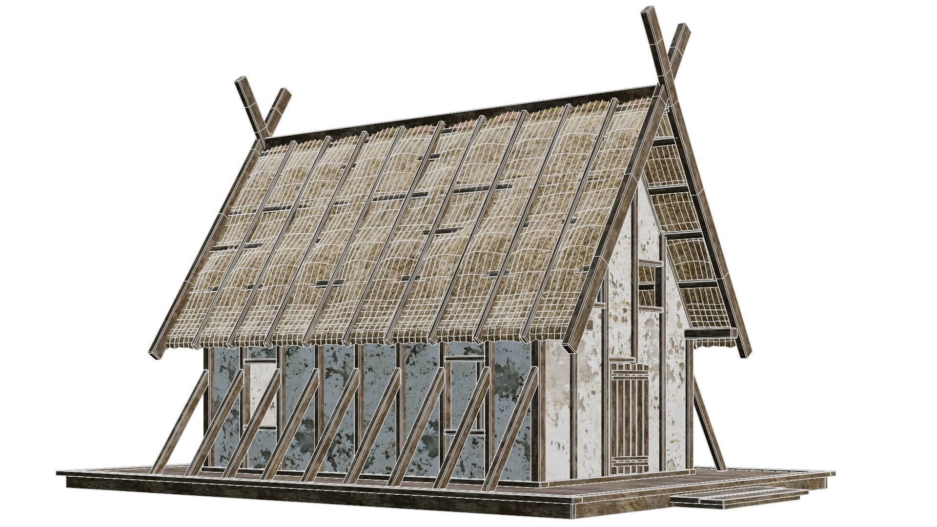 4 Old Medieval Building House 4K Tex GameReady 89 to 92 Low-poly 3D model_22