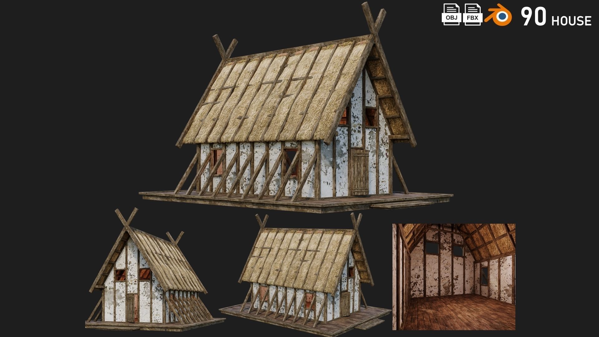 4 Old Medieval Building House 4K Tex GameReady 89 to 92 Low-poly 3D model_2