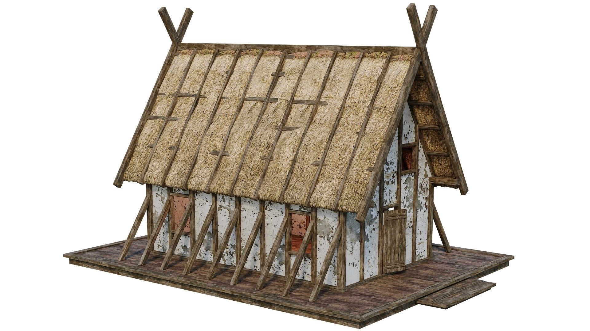 4 Old Medieval Building House 4K Tex GameReady 89 to 92 Low-poly 3D model_28