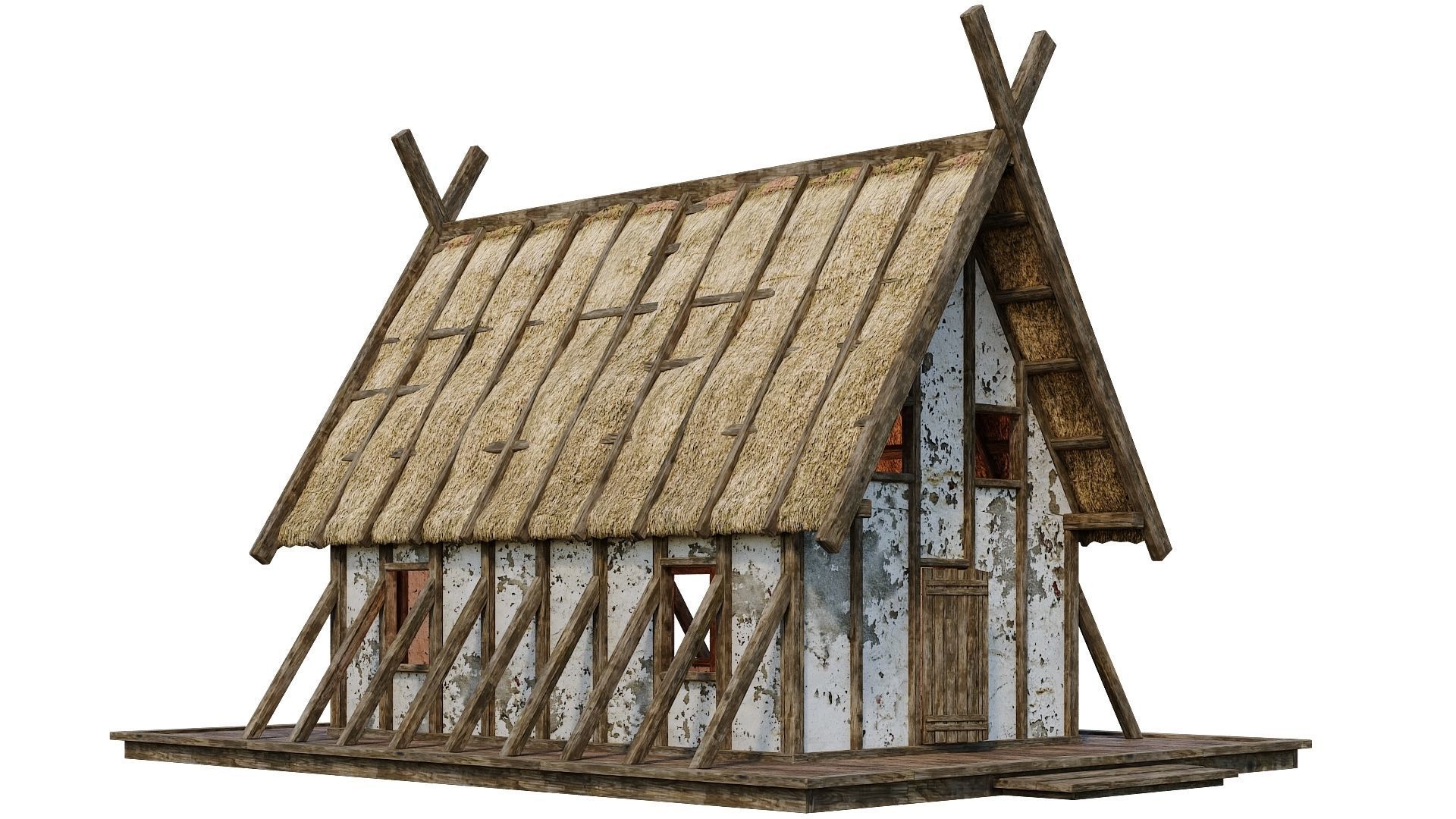 4 Old Medieval Building House 4K Tex GameReady 89 to 92 Low-poly 3D model_6