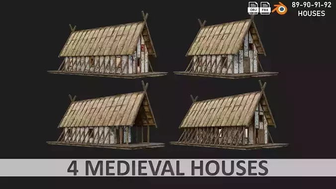 4 Old Medieval Building House 4K Tex GameReady 89 to 92 Low-poly 3D model