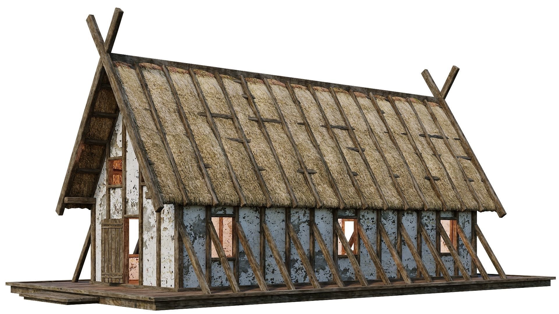 4 Old Medieval Building House 4K Tex GameReady 89 to 92 Low-poly 3D model_12