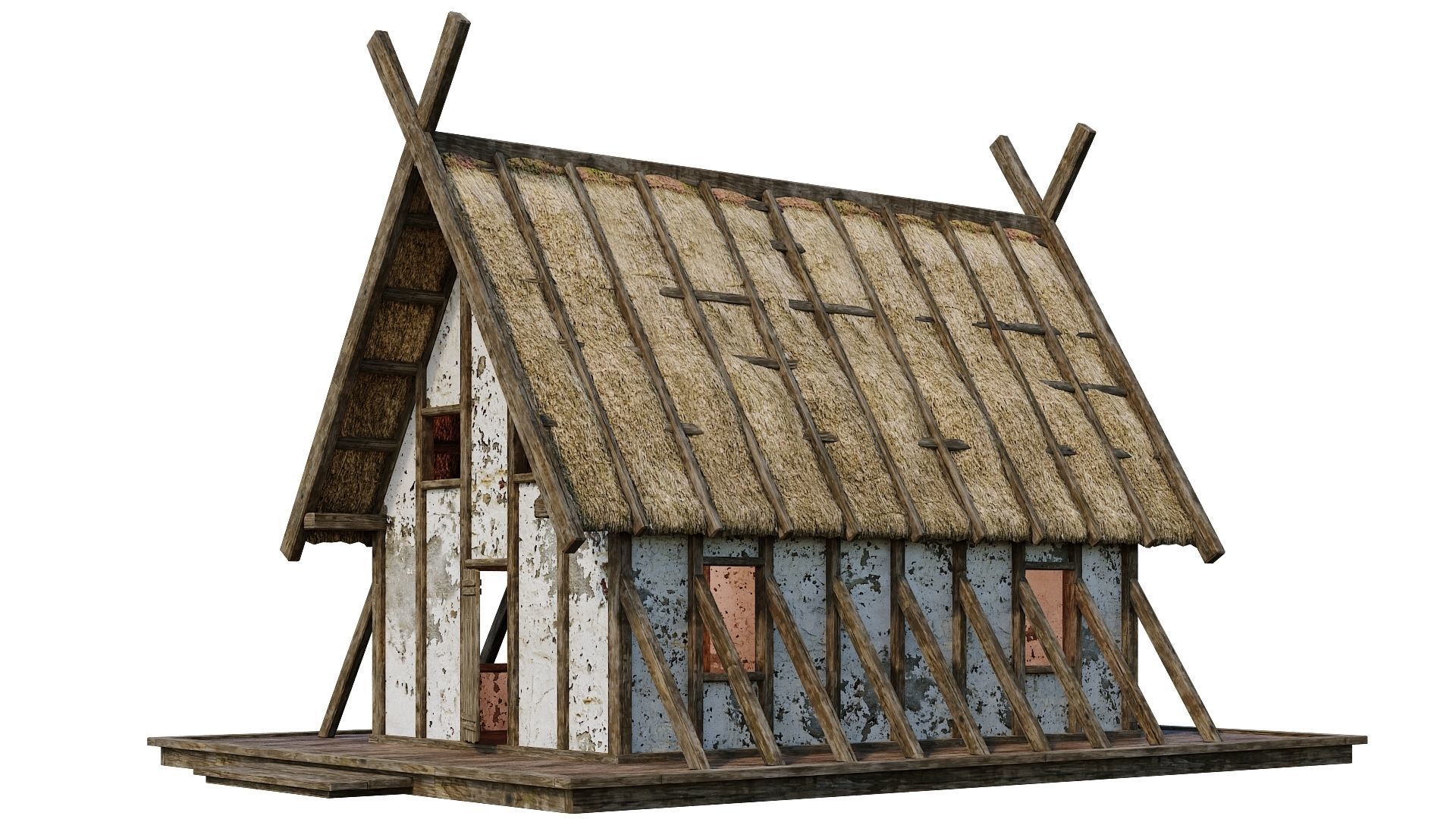 4 Old Medieval Building House 4K Tex GameReady 89 to 92 Low-poly 3D model_23