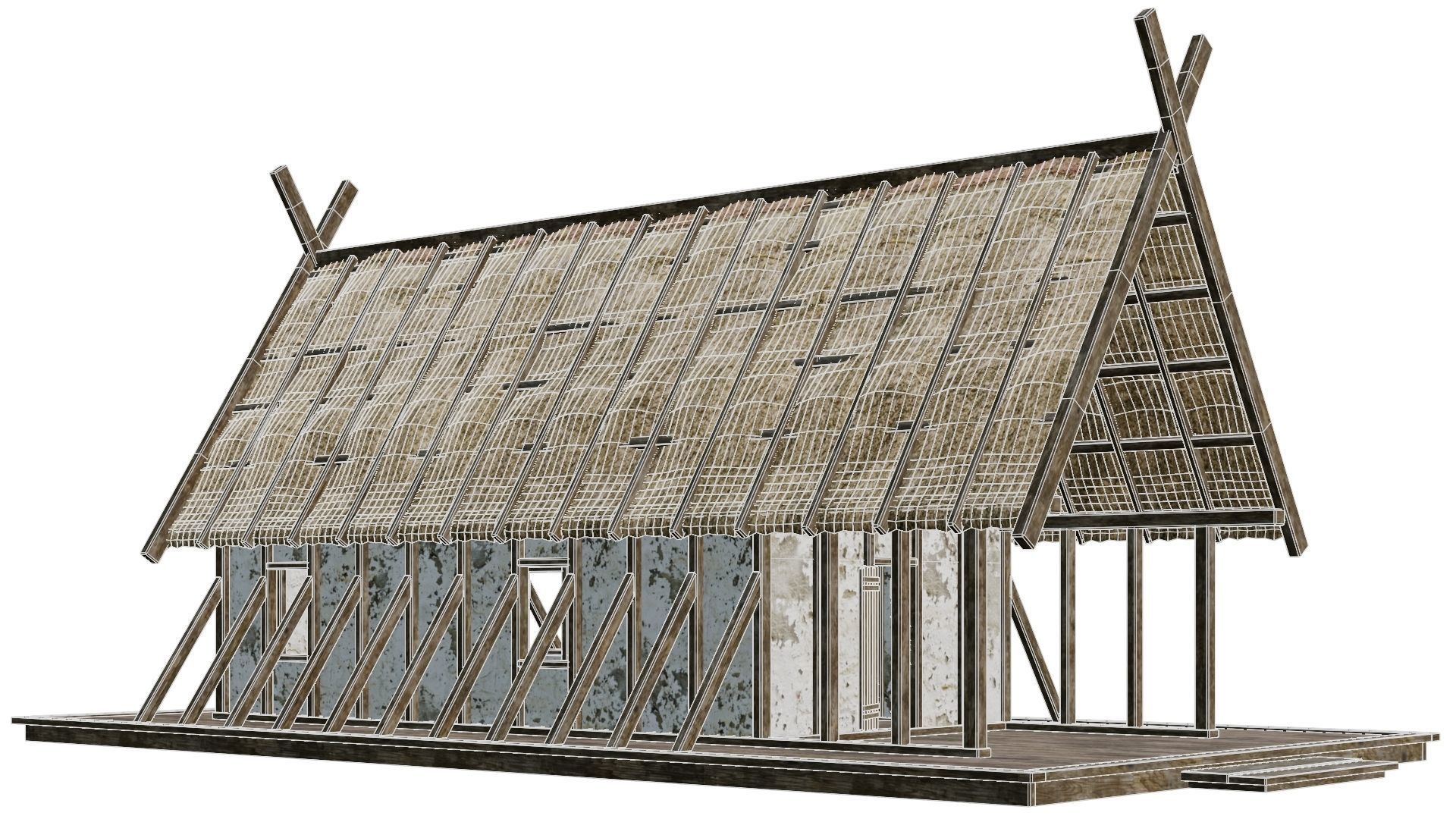 4 Old Medieval Building House 4K Tex GameReady 89 to 92 Low-poly 3D model_33