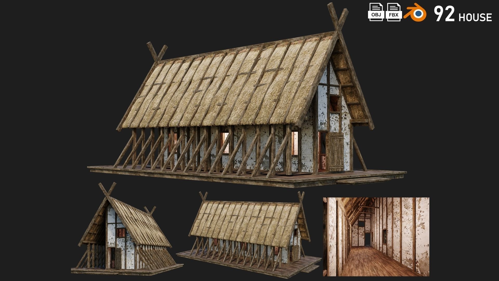 4 Old Medieval Building House 4K Tex GameReady 89 to 92 Low-poly 3D model_4
