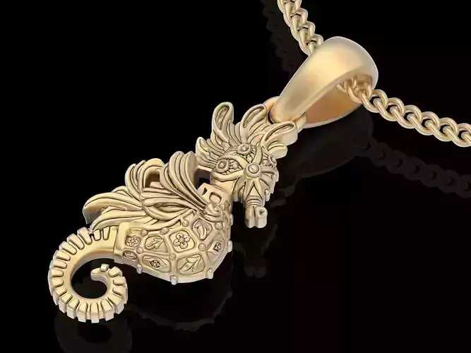 Seahorse pendant gold sterling printable jewelry 3D model