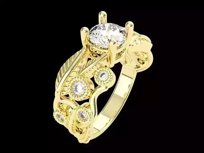 flower leaf solitaire ring 