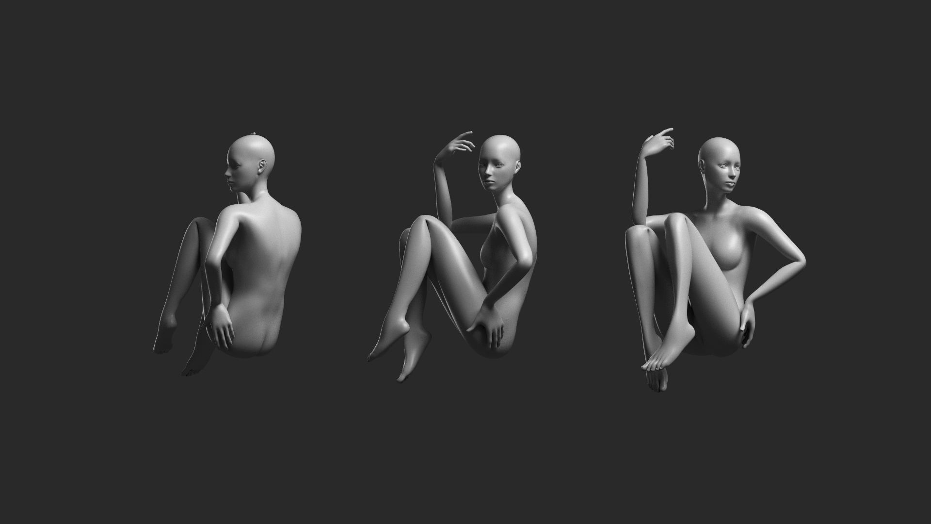 Animated Female Base Mesh - 14 poses Low-poly 3D model_11