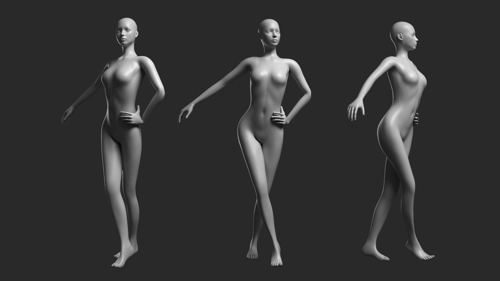 Animated Female Base Mesh - 14 poses Low-poly 3D model_15