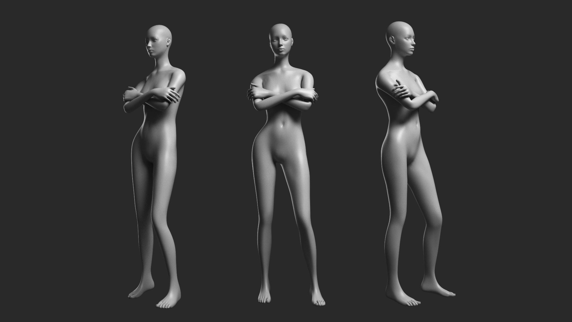 Animated Female Base Mesh - 14 poses Low-poly 3D model_12