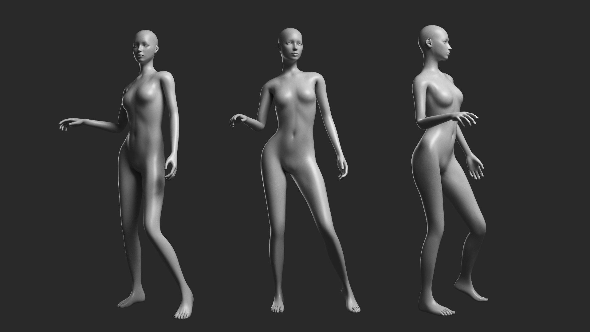 Animated Female Base Mesh - 14 poses Low-poly 3D model_6