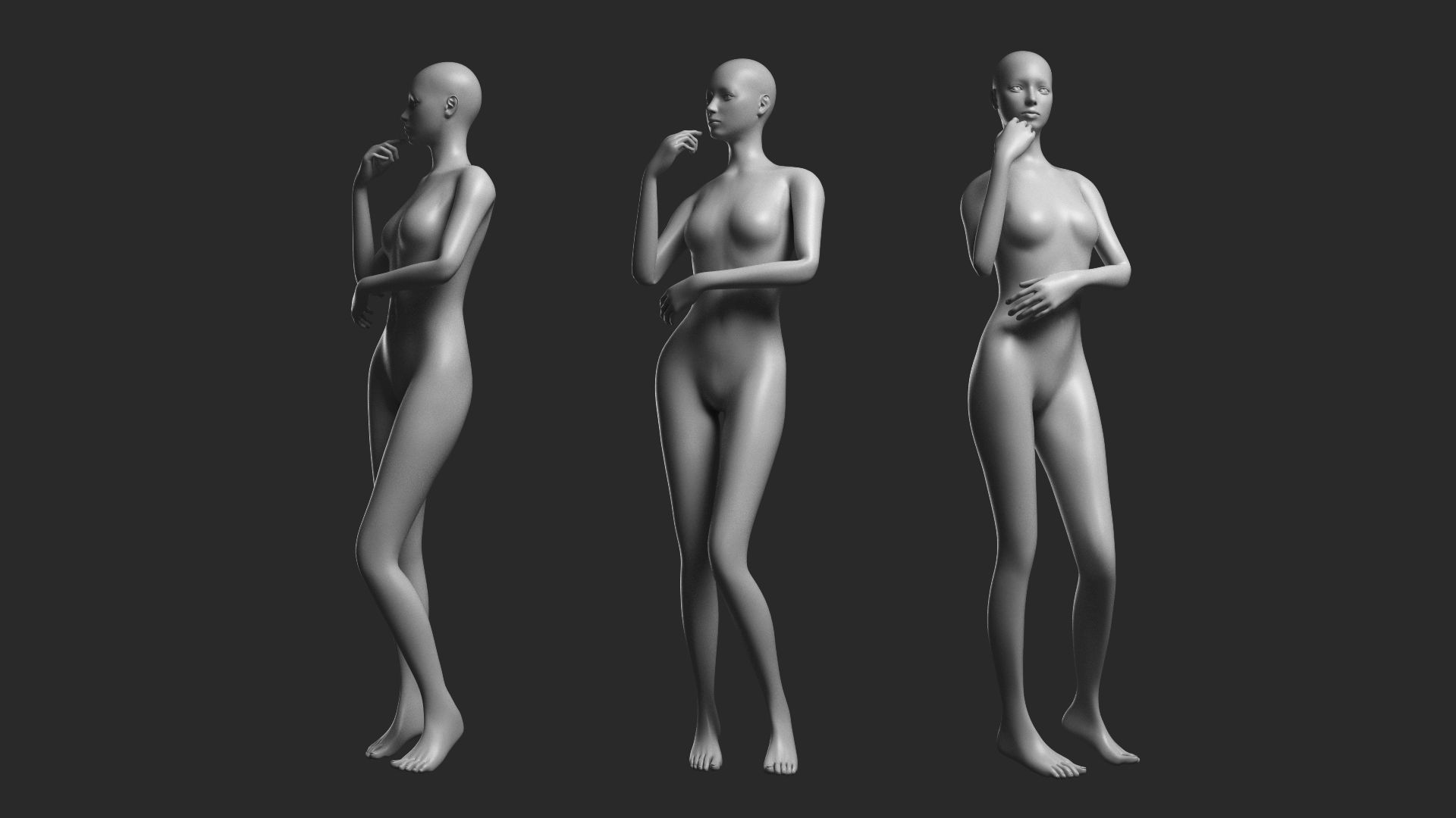 Animated Female Base Mesh - 14 poses Low-poly 3D model_9