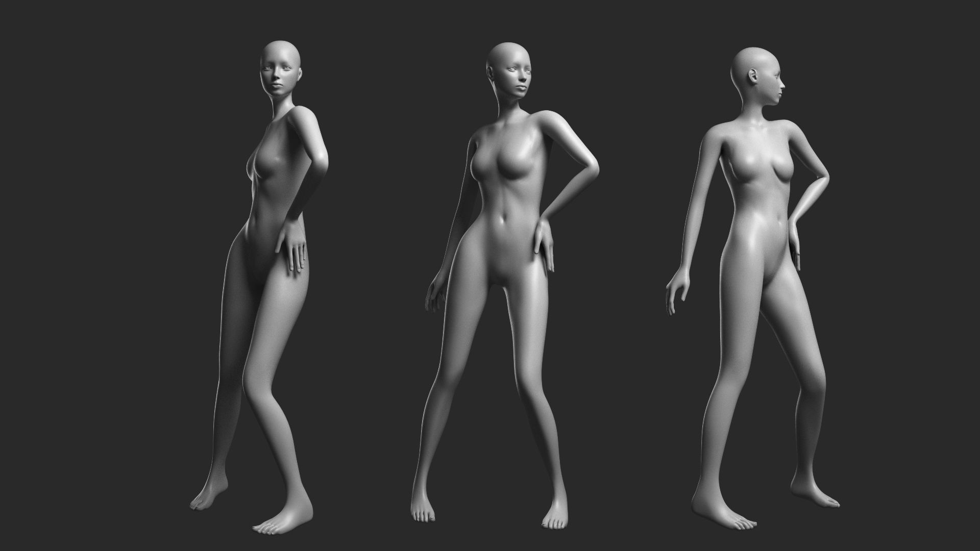 Animated Female Base Mesh - 14 poses Low-poly 3D model_14