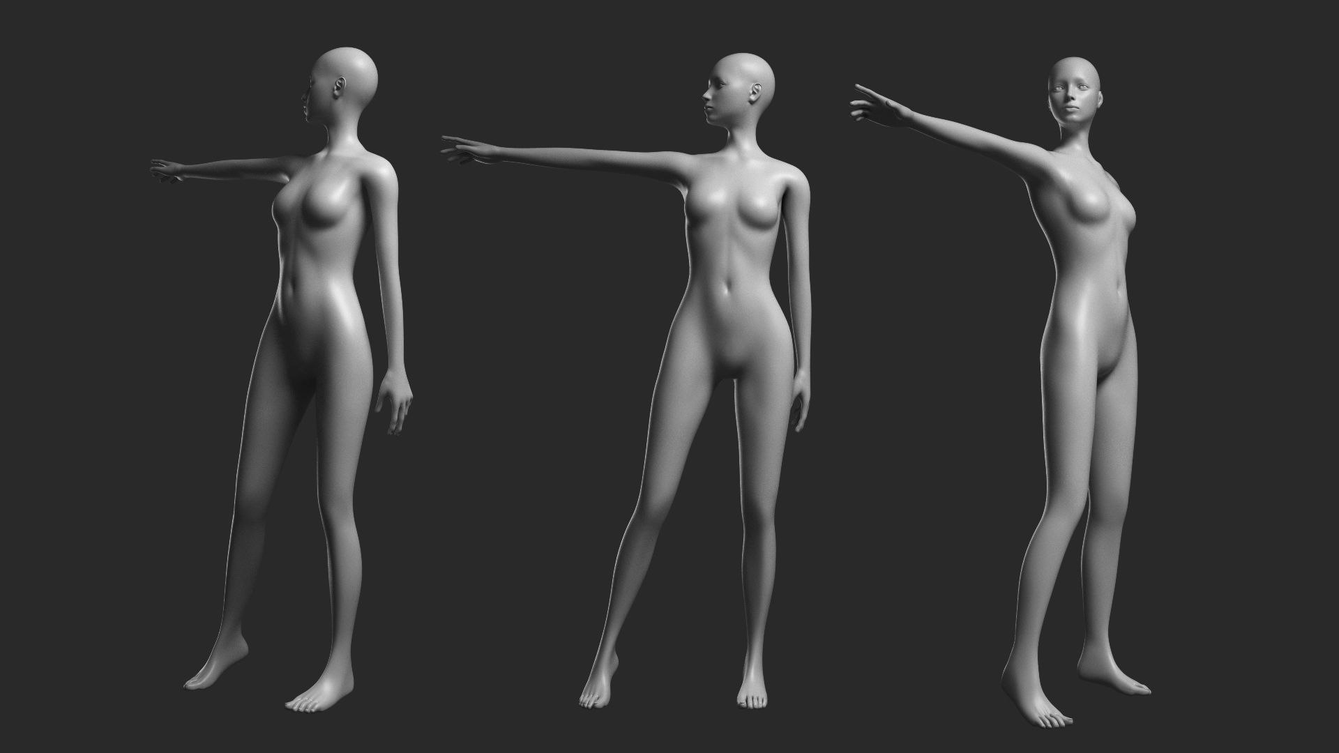 Animated Female Base Mesh - 14 poses Low-poly 3D model_13