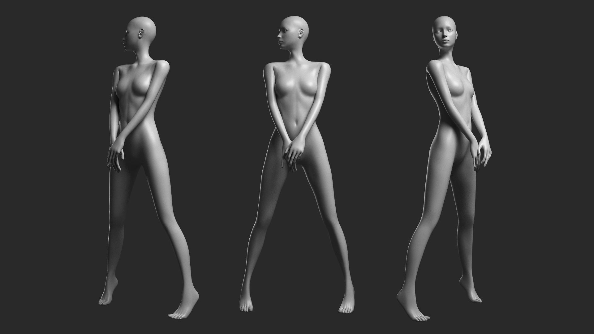 Animated Female Base Mesh - 14 poses Low-poly 3D model_10