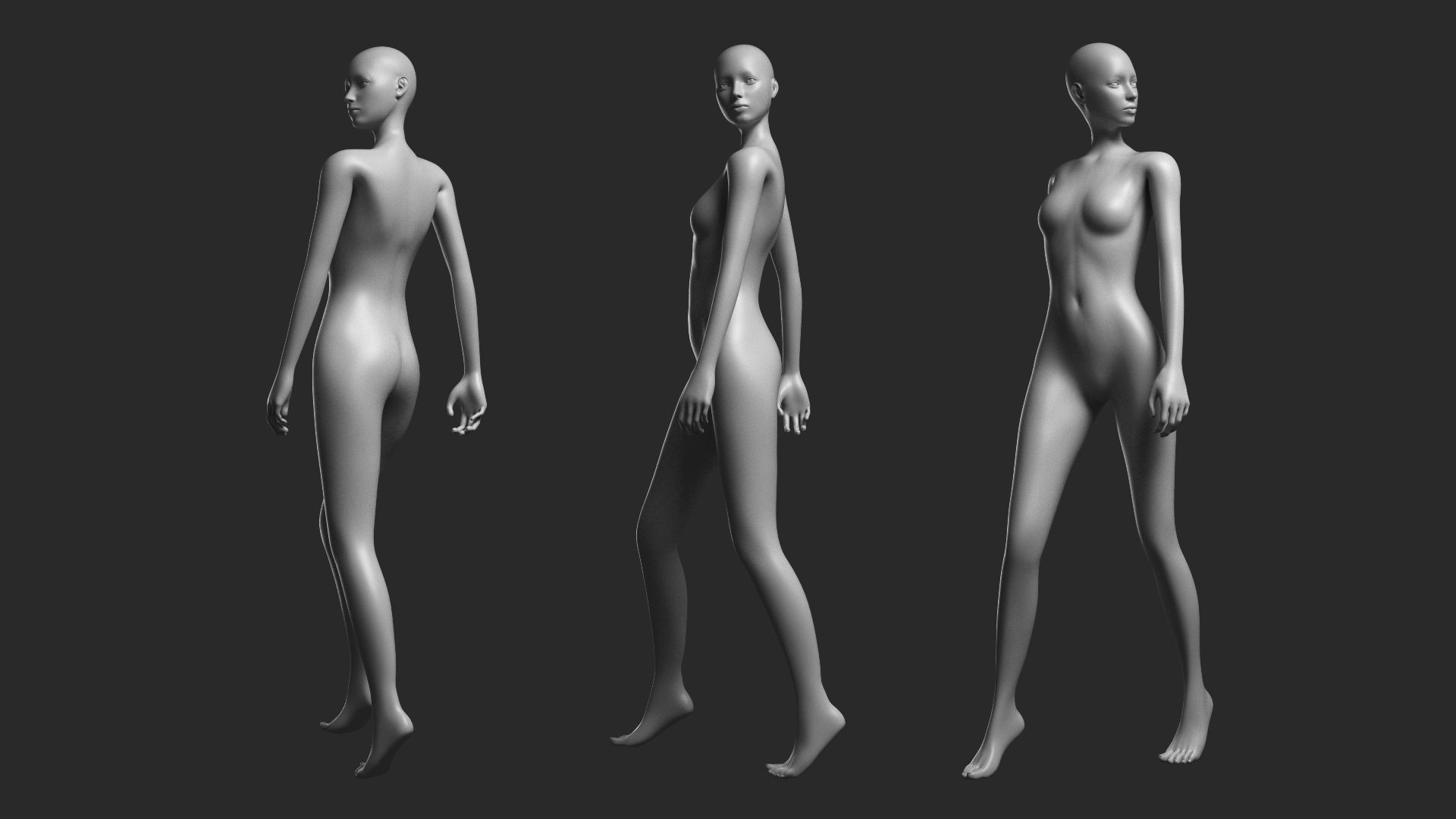 Animated Female Base Mesh - 14 poses Low-poly 3D model_8