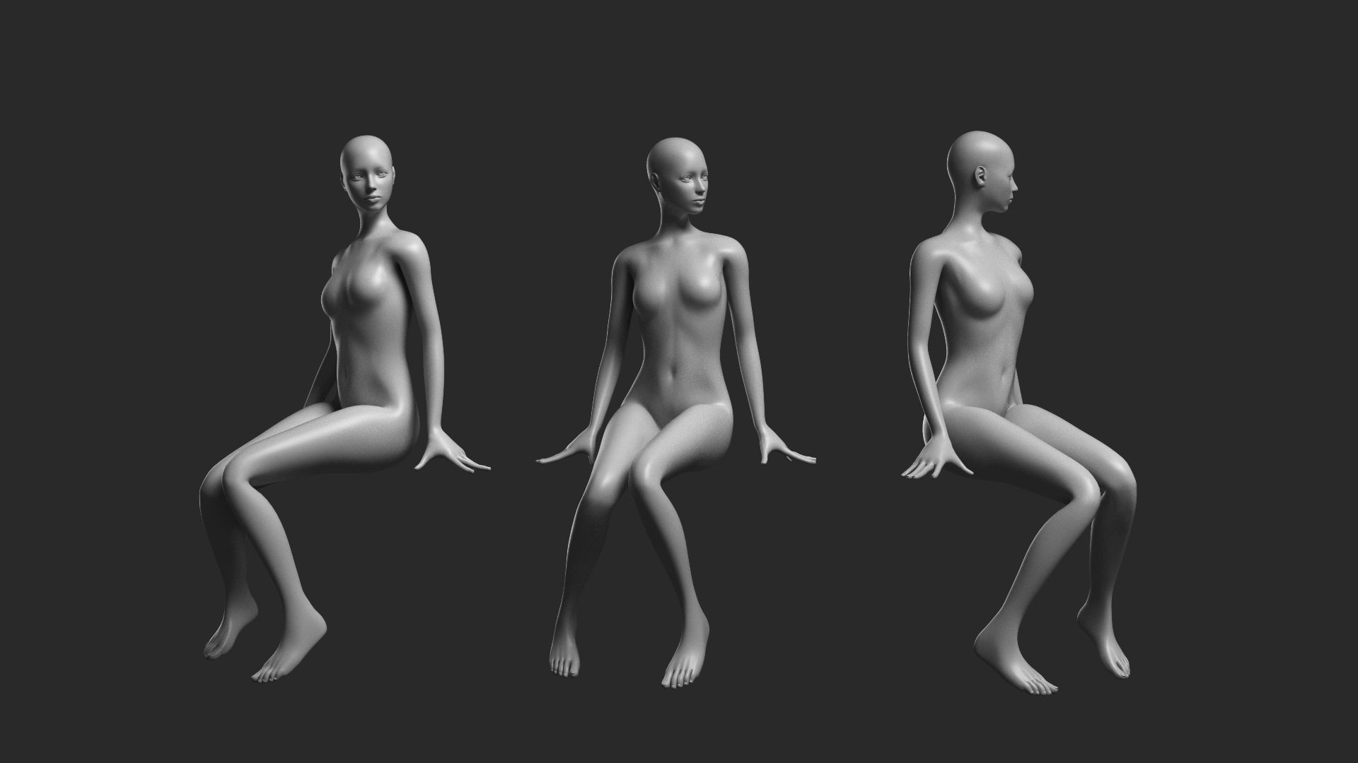 Animated Female Base Mesh - 14 poses Low-poly 3D model_16