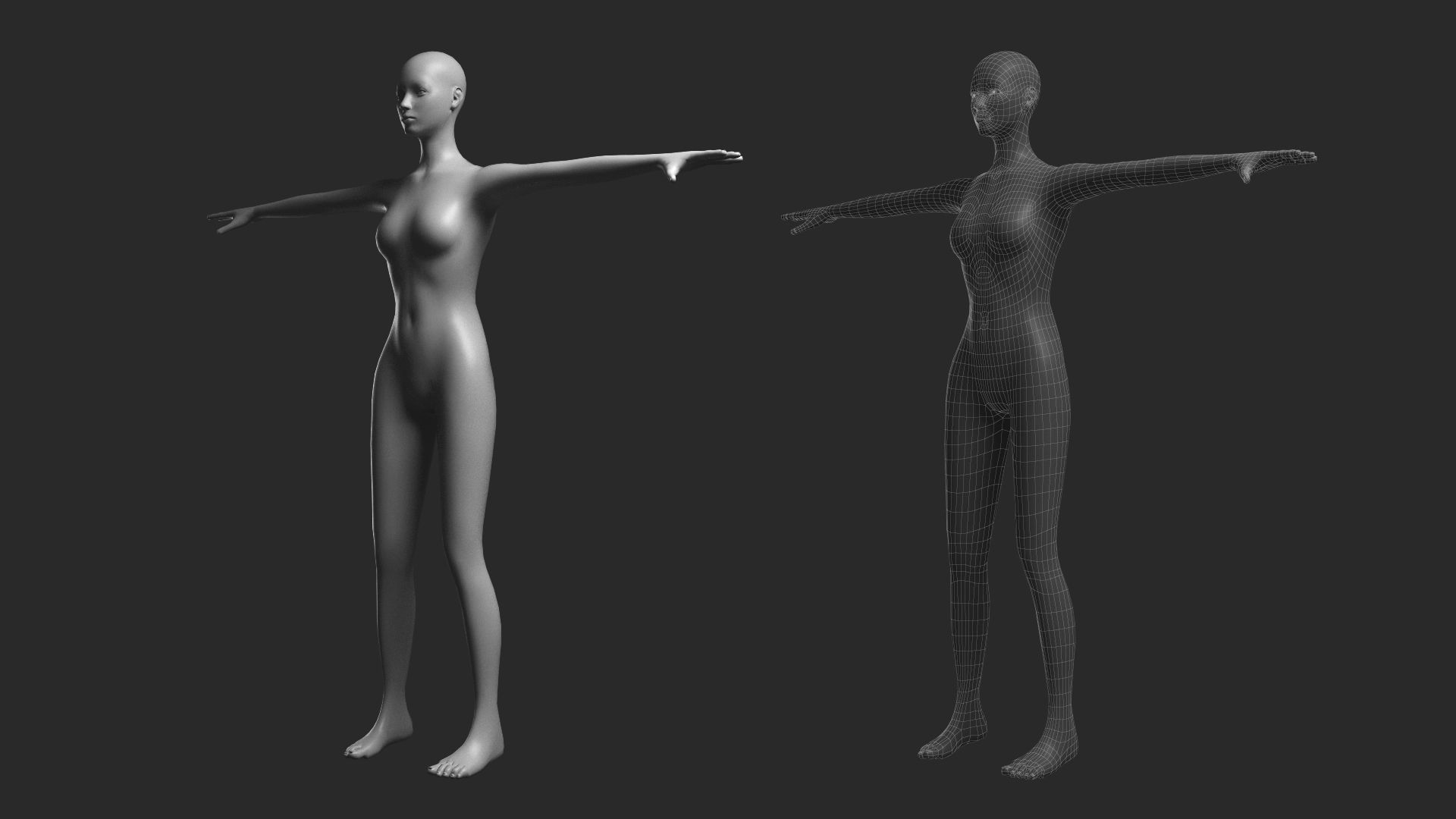Animated Female Base Mesh - 14 poses Low-poly 3D model_19