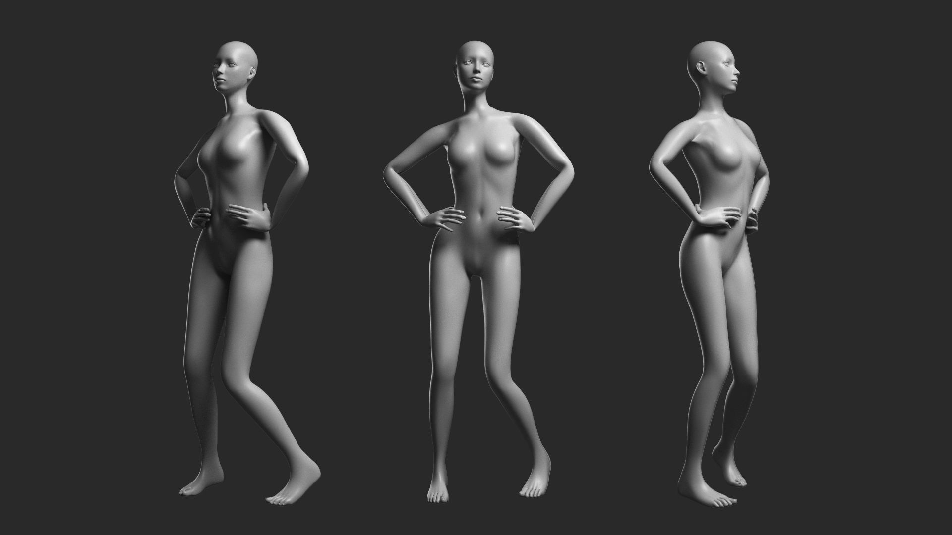Animated Female Base Mesh - 14 poses Low-poly 3D model_7