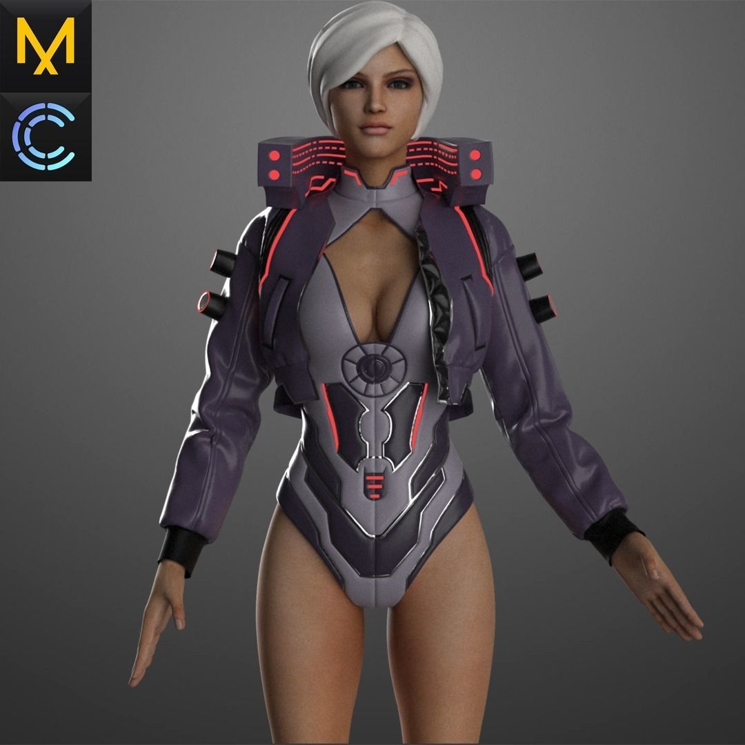 CyberPunk Outfit Female OBJ mtl FBX ZPRJ 3D model_1