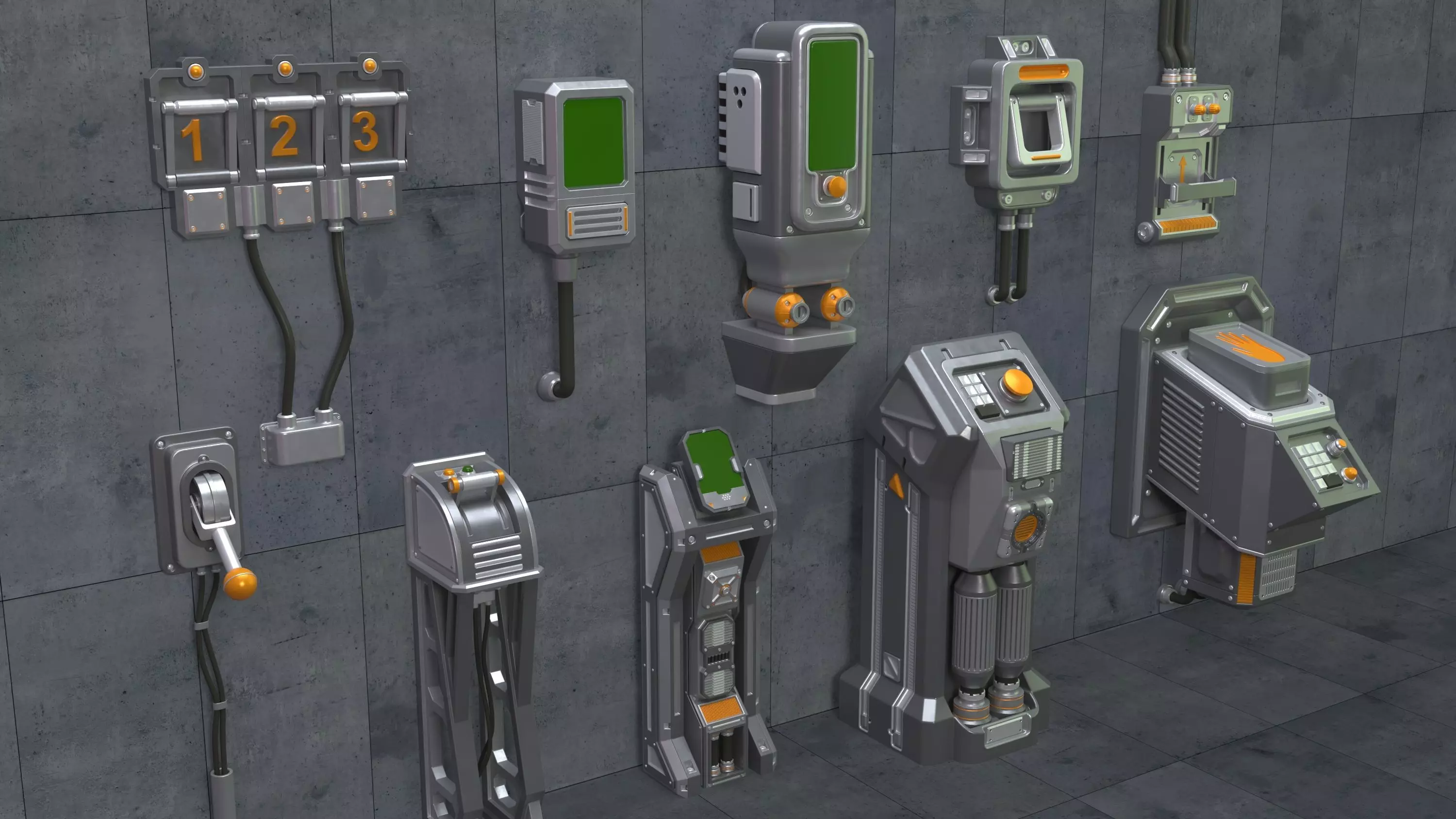 SCI-FI Switches - 10 pieces 3D model_0