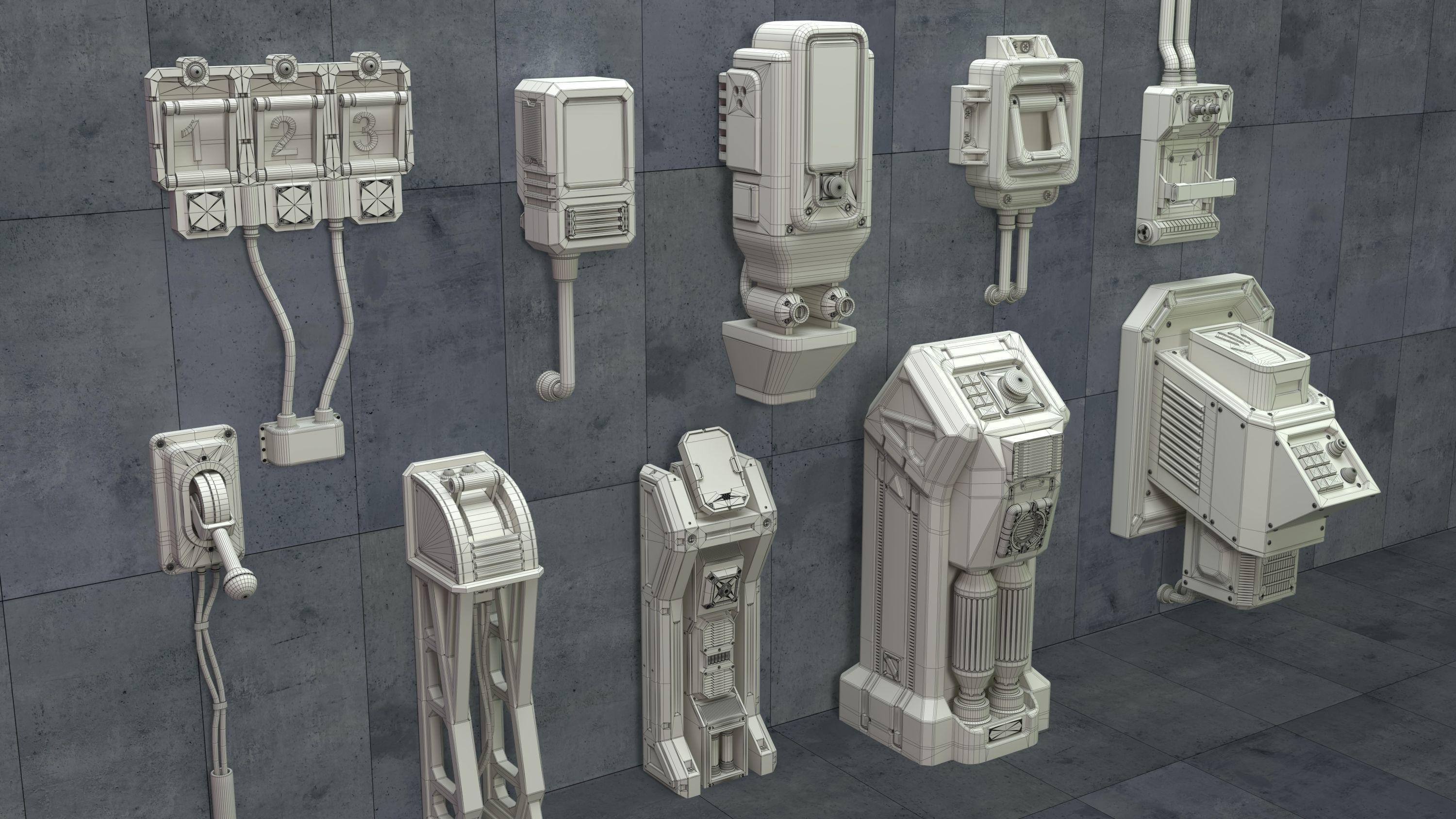 SCI-FI Switches - 10 pieces 3D model_1