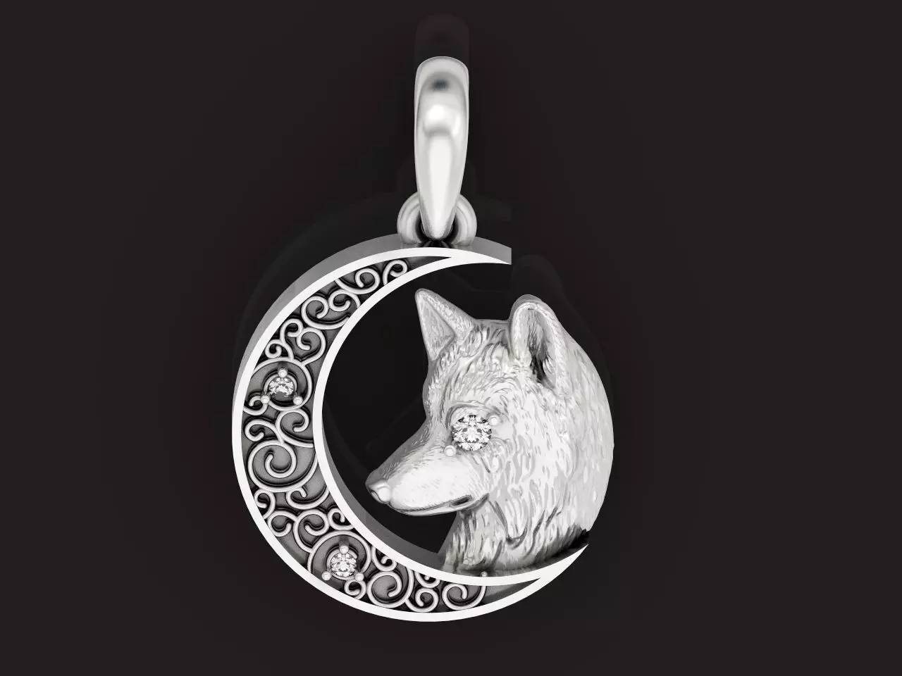 Charm pendant wolf month Amulet Moon Wolf 3D print model