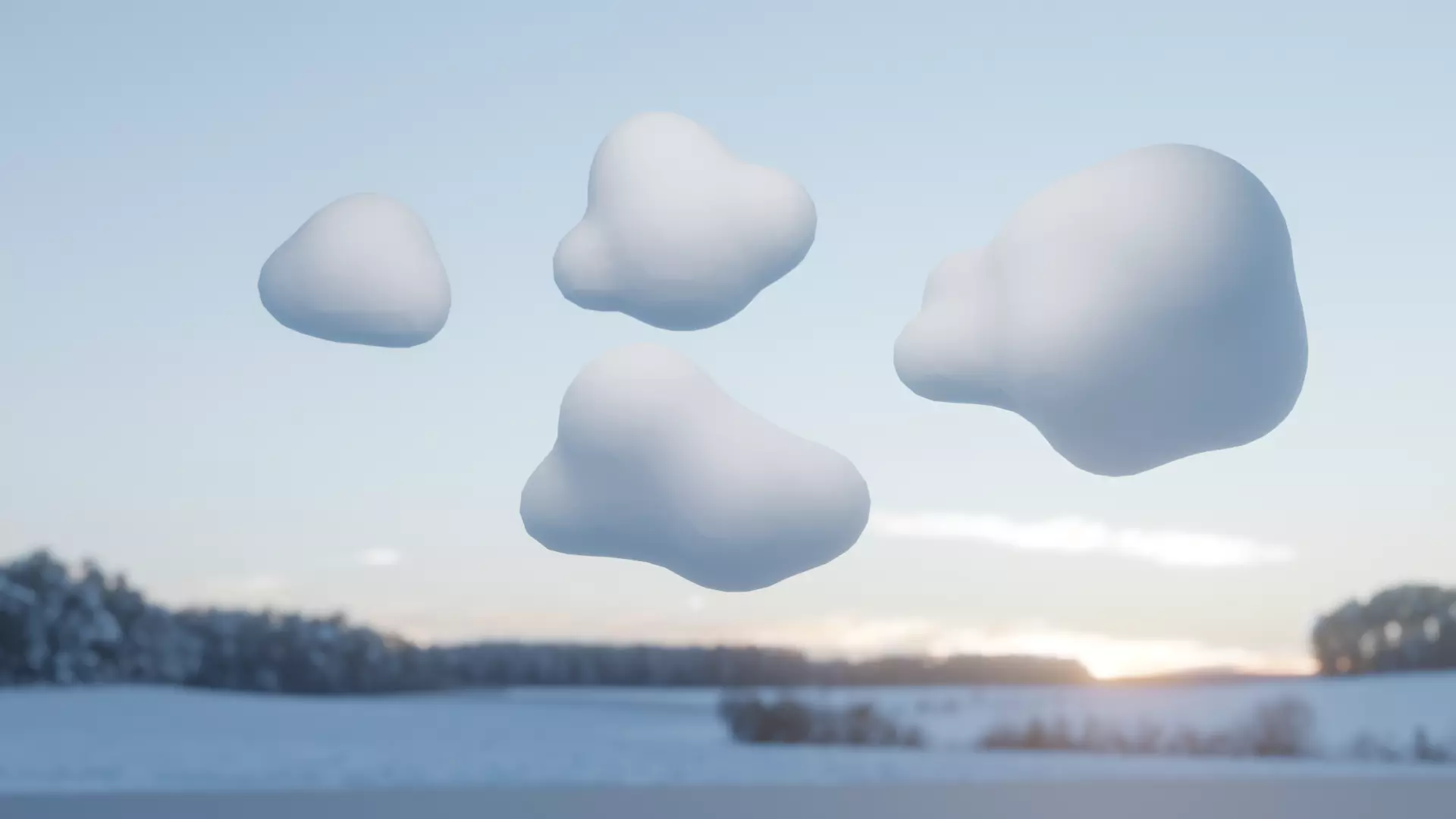 Clouds three snow balls floating in air Free low-poly 3D model